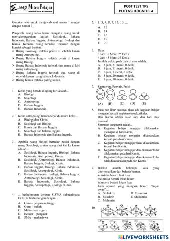 Posttest tps potensi kognitif 4