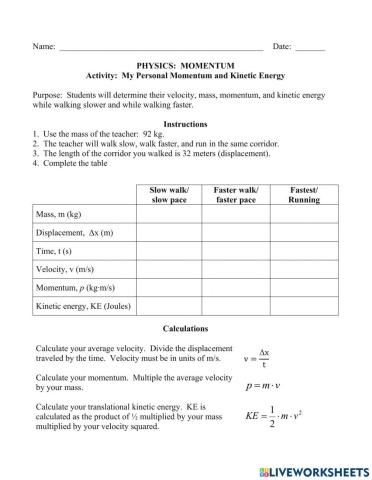 Personal Momentum & Kinetic energy