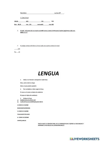 Ficha de mates y lengua