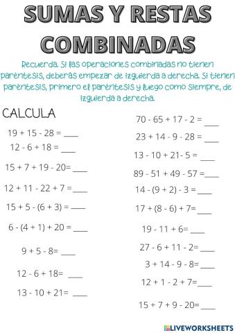 Sumas y restas combinadas