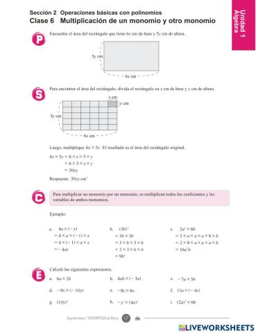 Multiplicación de monomio y otro monomio