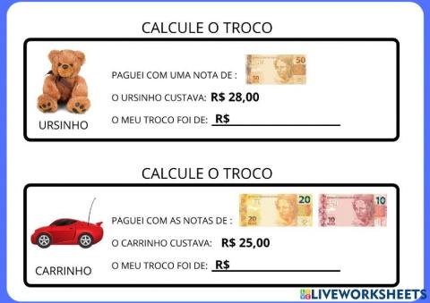 Calcule o troco