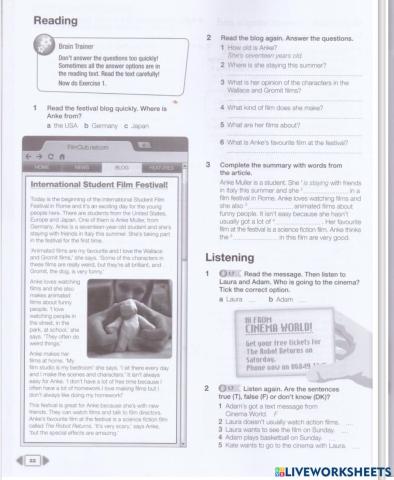 Next move two Unit two WB Reading Listening