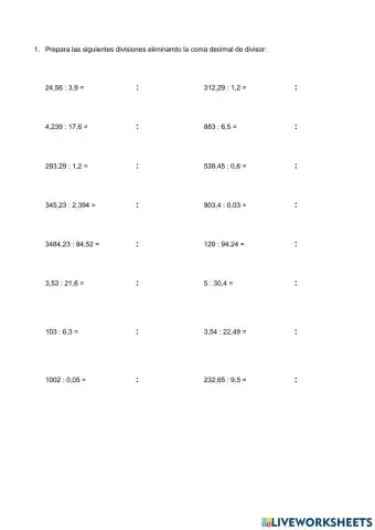 Divisiones con decimales. Sacar coma del divisor