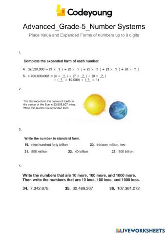 Advanced-Place Value and Expanded Forms of numbers up to 9 digits