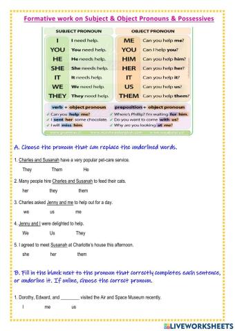 AET Formative work on Pronouns A2