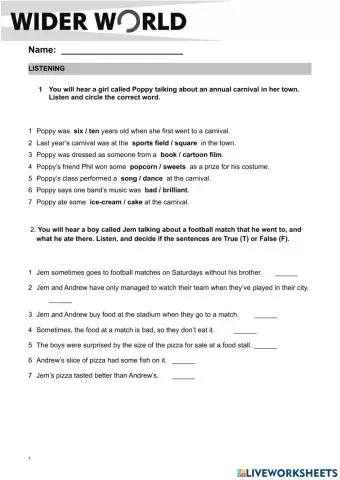 Listening and reading test