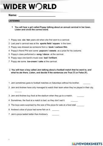 Listening and reading test