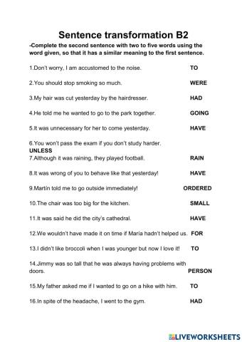 Sentence transformation B2