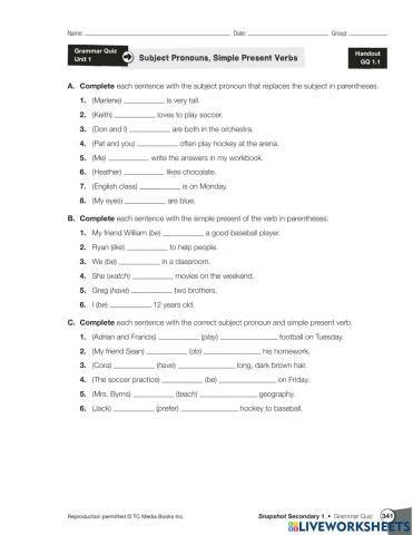 Snapshot Unit 1 Grammar exam