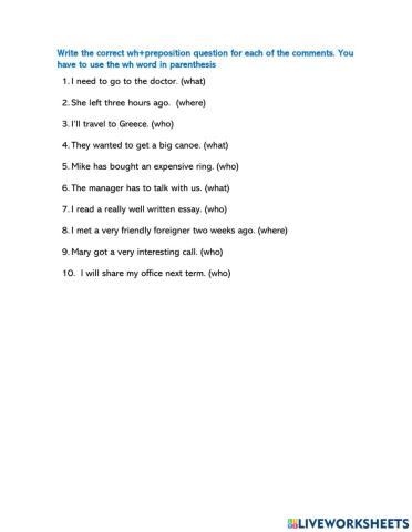 Wh + preposition questions