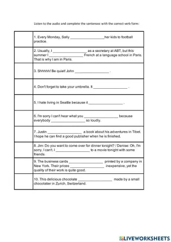 Simple Present vs. Present Continuous Listening 1