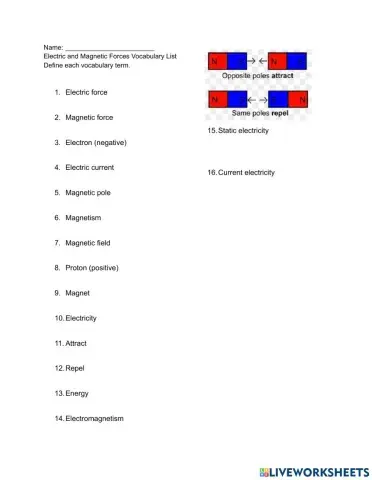 Electric and Magnetic Forces Vocabulary