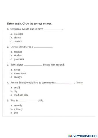 Listening- topic: Family