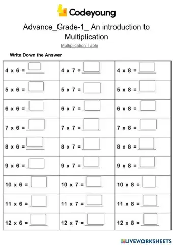 Multiplication Tables-Advance