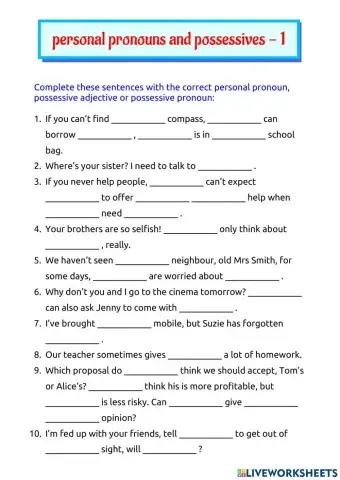 Pronouns and possessives 1