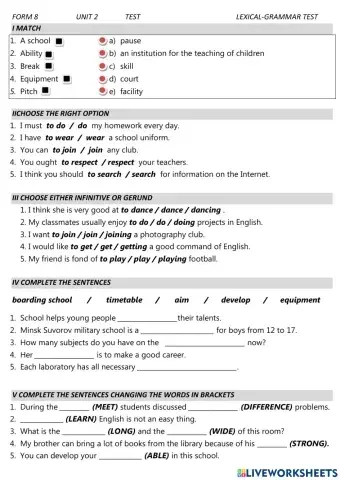 School Test Form 8 U2