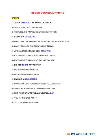 Sports and films vocabulary