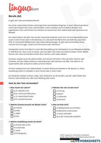 Lesen A2 Berufe