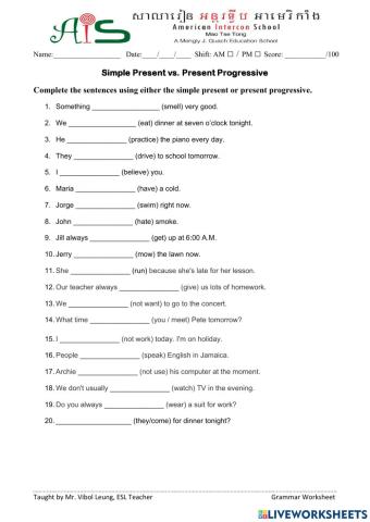Simple Present vs. Present Progressive