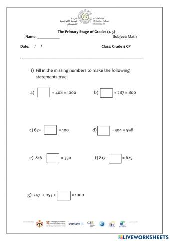 Addition missing numbers