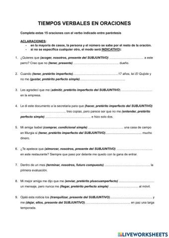 Tiempos verbales en oraciones