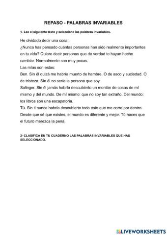 Repaso - palabras invariables
