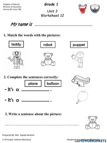 Grade 1 Unit 3  - Lesson 1