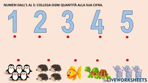 Numeri dall'1 al 5: abbinamento immagine-cifra