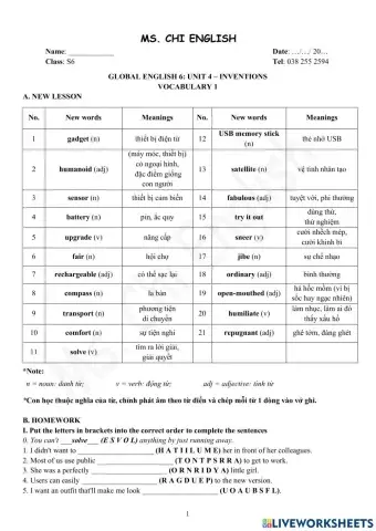 Foreign Teacher-S6-WEEK 11-U4-VOCAB 1
