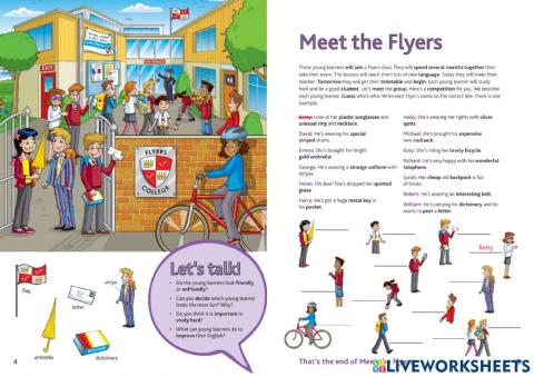Flyers vocabulary 'Meet the flyers'