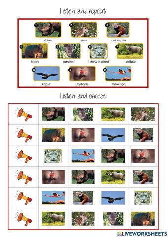 Listen and choose tiger 5 animals