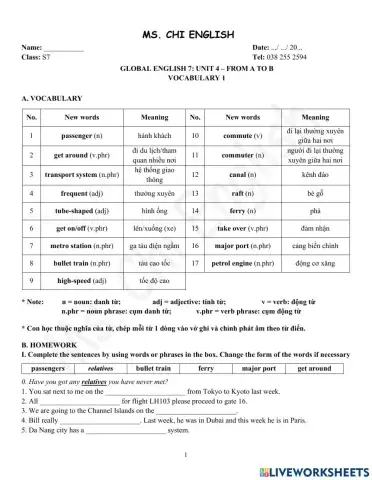Foreign Teacher - S7 - Week 11 - U4 - Vocabulary 1