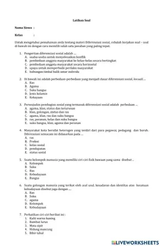 Latihan Soal Diferensiasi Sosial