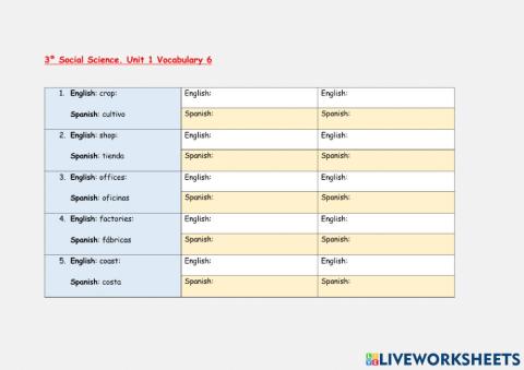 3º. Unit 1. Social Science Vocabulary 6