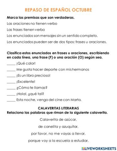 Repaso examen español 6 octubre