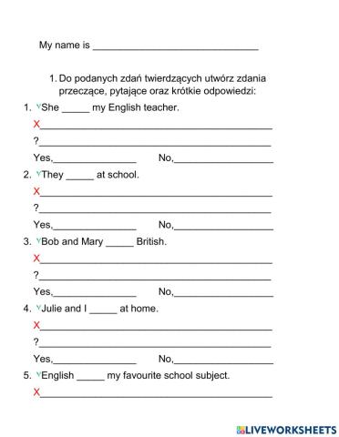 Affirmative, negative and interrogative of to be