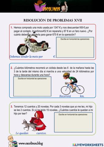Matemáticas 5º. Resolución de problemas XVII
