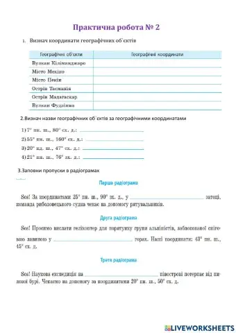Географічні координати, практична робота