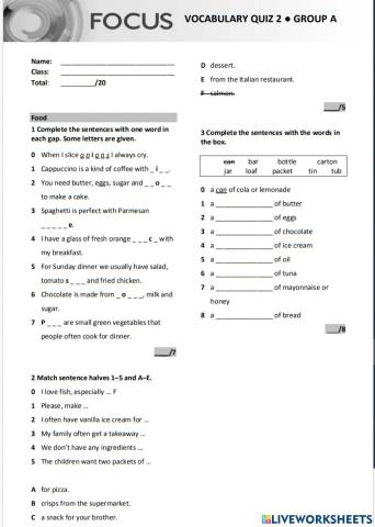 Focus one vocabulary quiz unit 2
