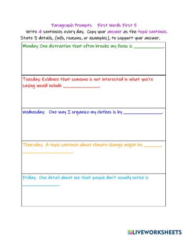 First Words First Paragraphs 5