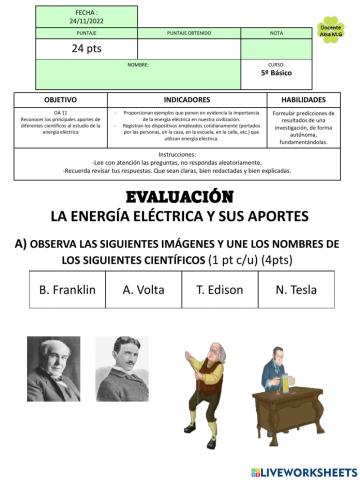Evaluación Ciencias 5º básico Energía y Aportes de la energía