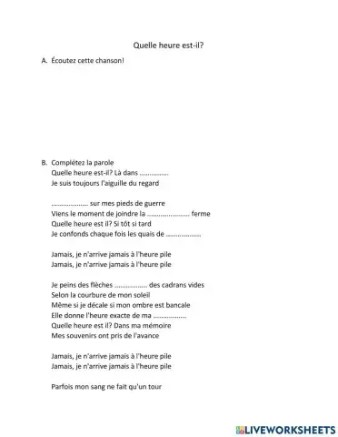 Exercice chanson quelle heure est-il