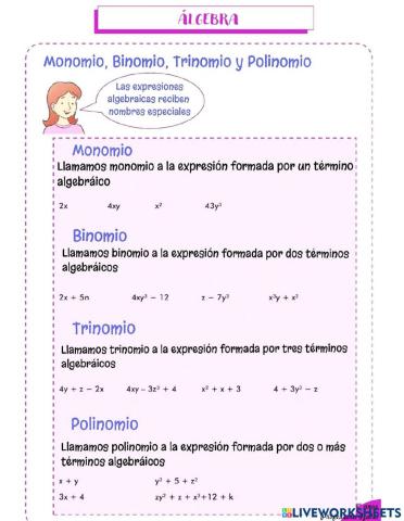 Clasificacion de expresiones algebraicas