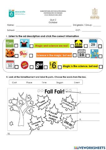 October Prod2 Grade 3  LV & CS
