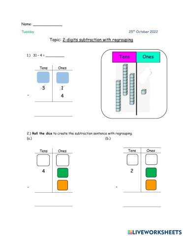 2-digits subtraction with regrouping