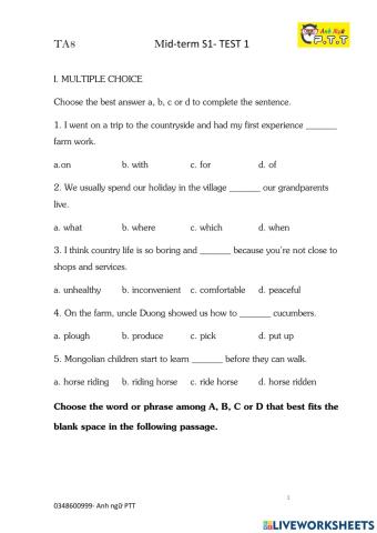 Ta8- mid term s1 test 1 2022