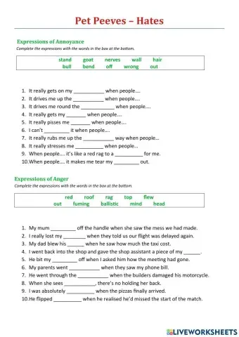 Pet peeves (hates) - B2