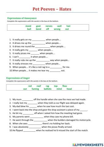 Pet peeves (hates) - B2