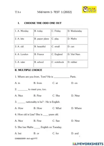 Ta4- mid term s1-test 1 (2022)